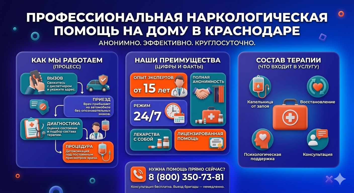 Инфографика о принципах лечения алкоголизма на дому в Ялте: этапы вызова нарколога, преимущества анонимной детоксикации и состав медицинской помощи.